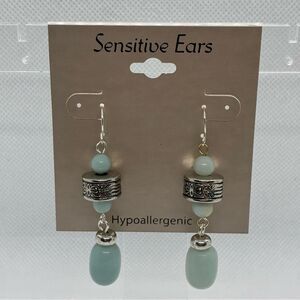 3For$20 Sensitive Ears Hypoallergenic Pale Aqua Bead Drop Earrings
